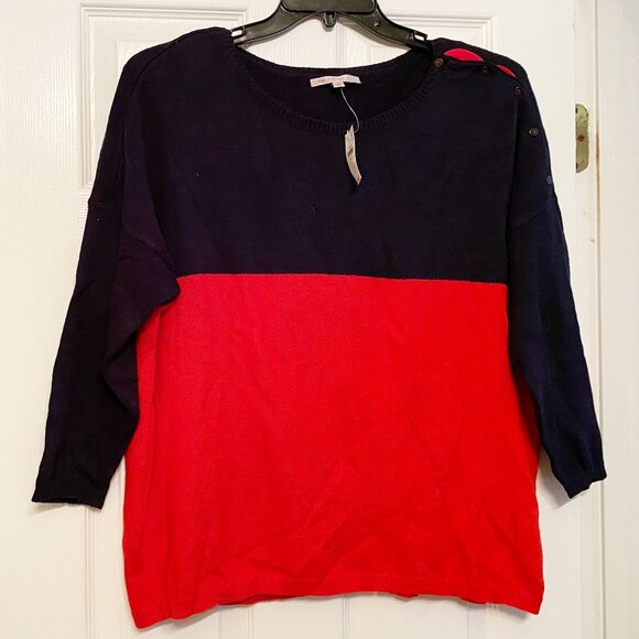 New Gap Cashmere Blend Navy/Red Colorblock Sweater - Picture 1 of 2